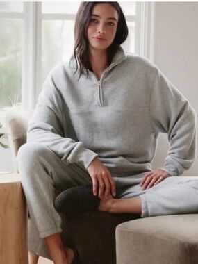 Jenni Kayne Grey Quarter Zip Relaxed Fit Sweatshirt Medium Cozy Quiet Luxury